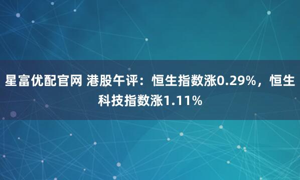 星富优配官网 港股午评：恒生指数涨0.29%，恒生科技指数涨1.11%